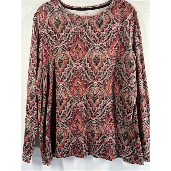 Talbots Women's Top Size 1X Colorful Paisley 100% Pima Cotton Long Sleeves - Picture 1 of 6